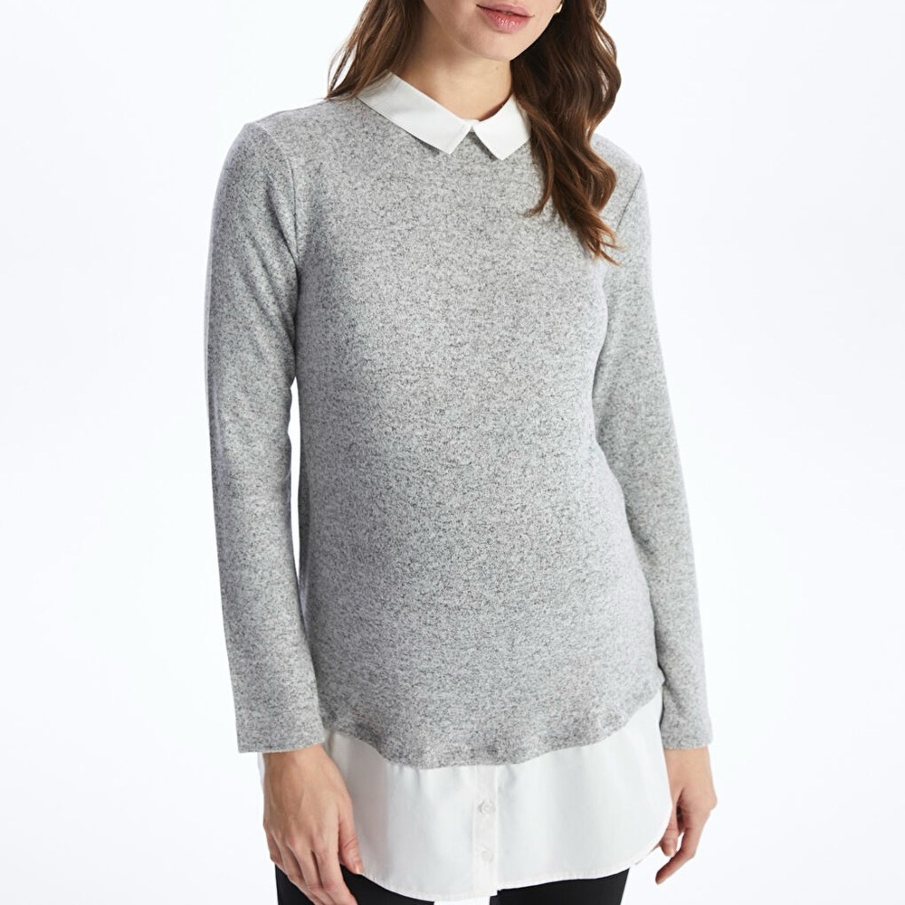 Faith and Joy Gray Top with White Collar